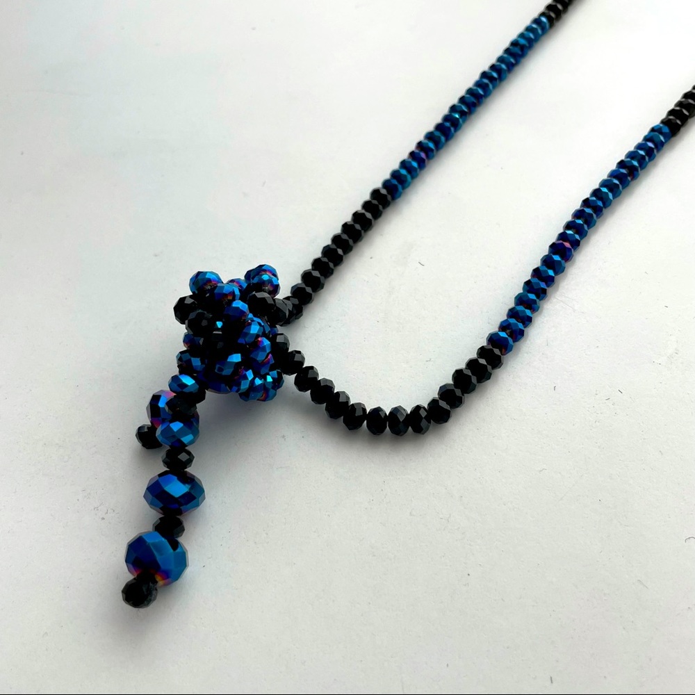 🛍3 for $25🛍 Long Statement Necklace-Black & Blue Disco Balls